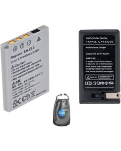 Amsahr S-ENEL8 Digital Replacement Battery Plus Travel Charger for Nikon ENEL8, Coolpix P1 - Includes Lens Accessories Pouch (Gray)